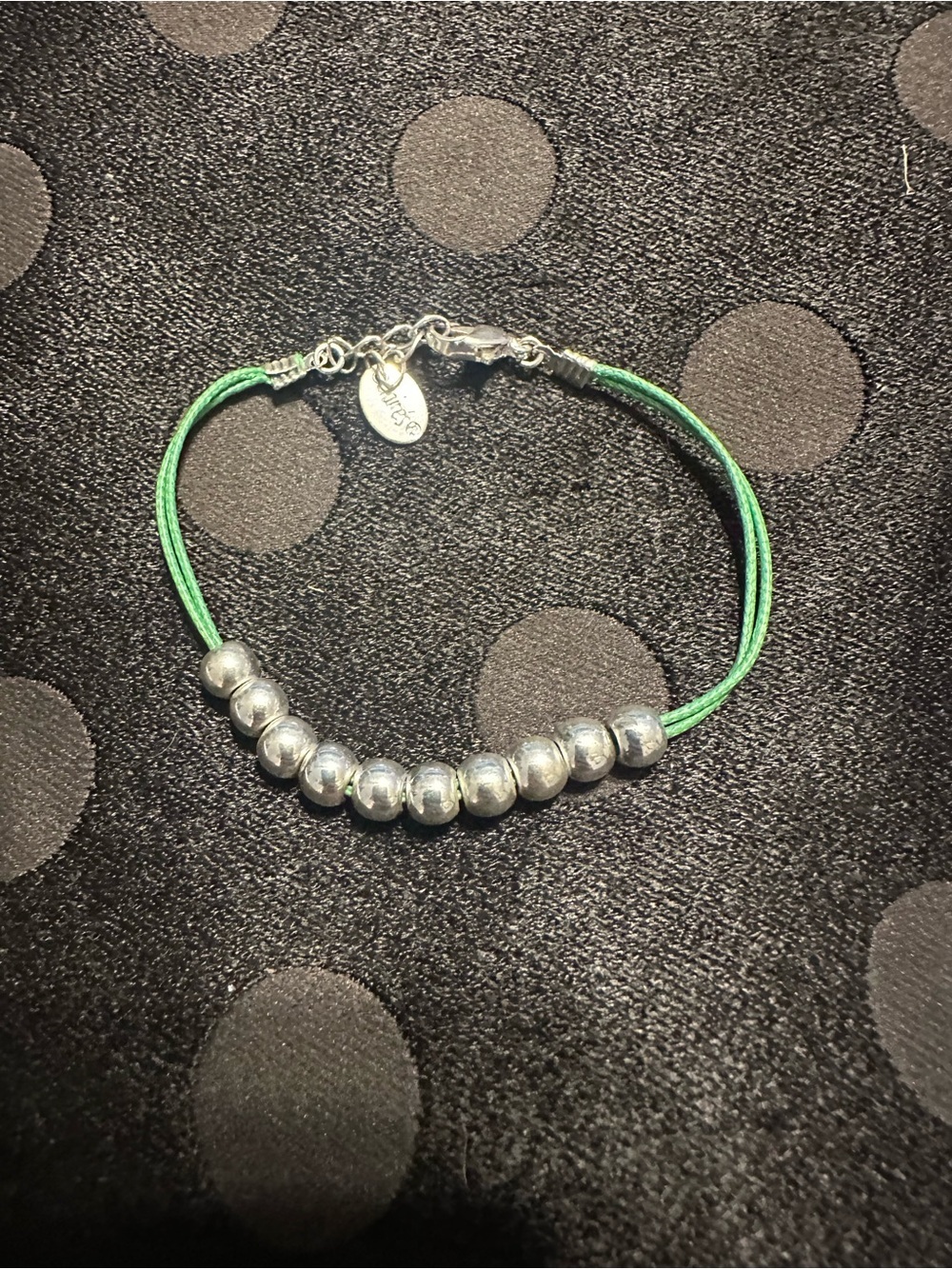 Sterling-Style Silver Bead Bracelet on Green Cord